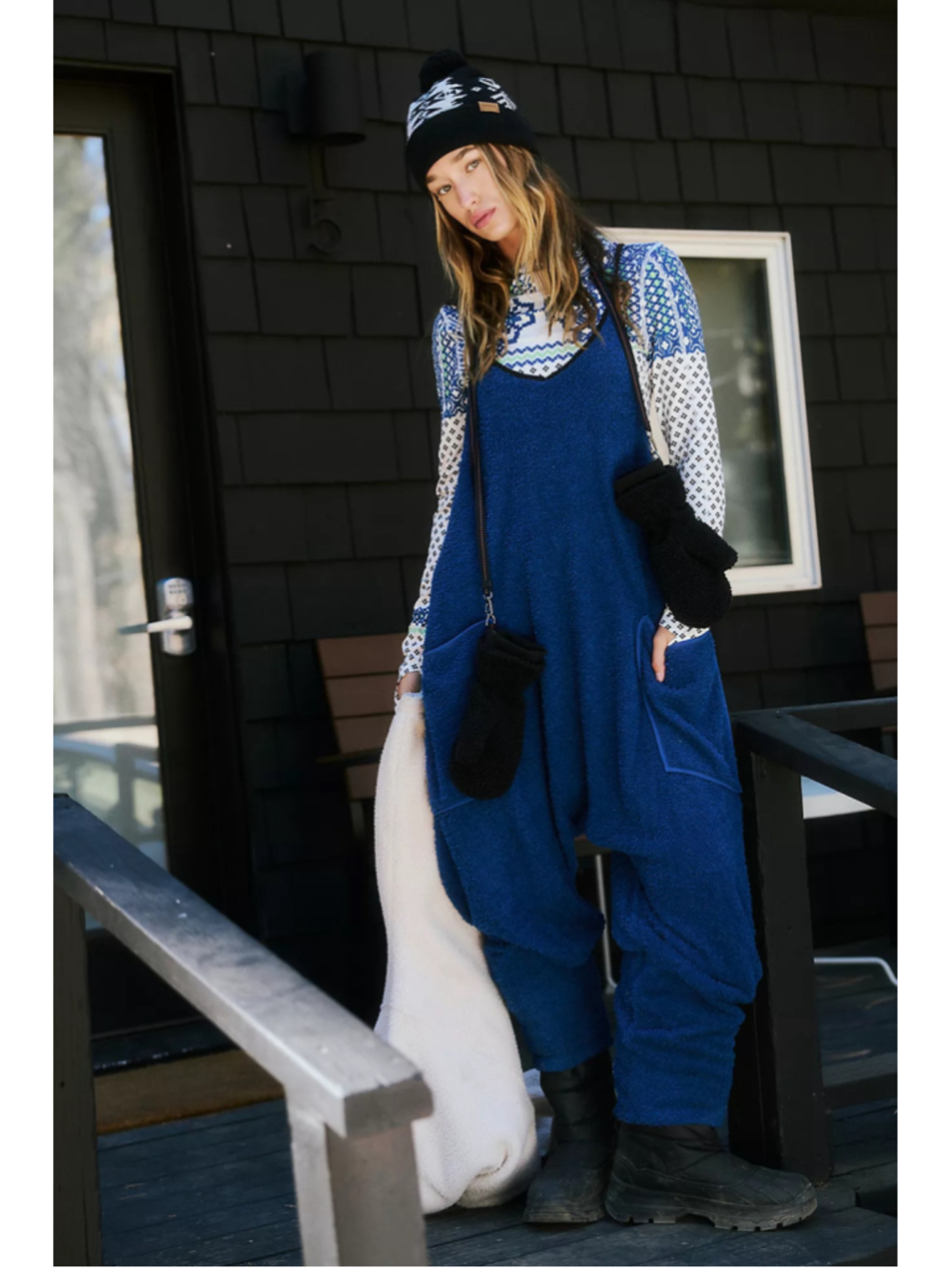 Free People Movement Hot Shot Cuddle Up Cozy Onesie Size L Prep School Blue